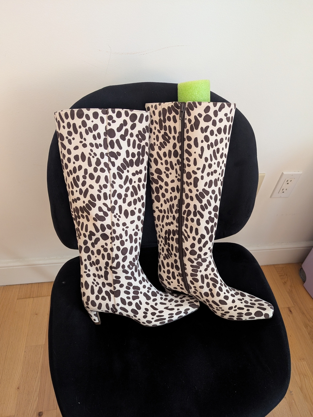 Scoop NYC Black and White Leopard Knee-High Heeled Boots